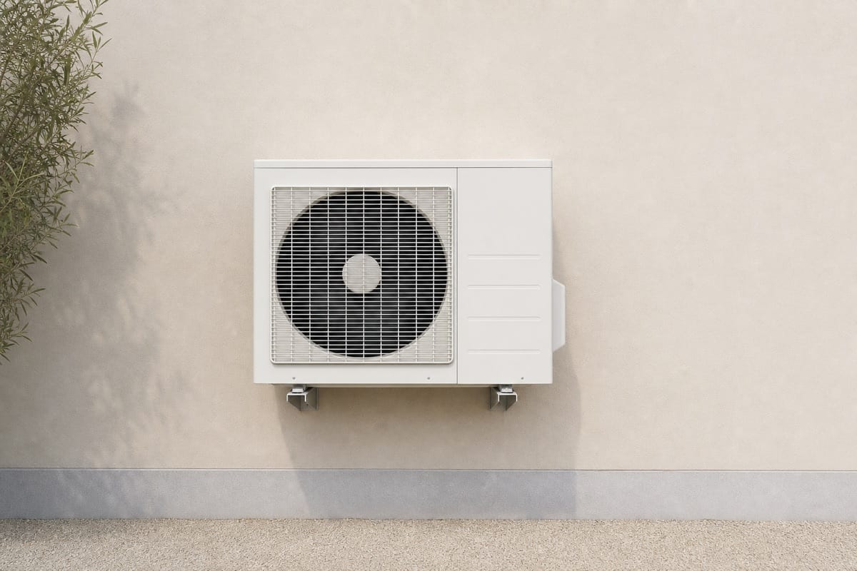 Värmepump installerad på fasad